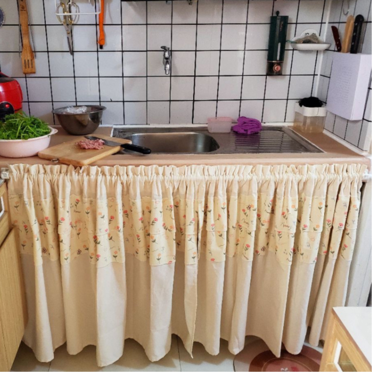 Rèm vải che kệ bếp nhiều họa tiết đa dụng màn vải treo kệ bếp trang trí decor phong cách vintage 