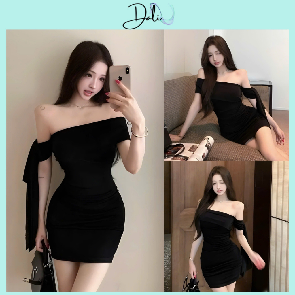 Đầm Trễ Vai Ôm Body Phối Dây Lệch Vai Sang Chảnh Chất Liệu Thun Tăm Co Dãn | BigBuy360 - bigbuy360.vn