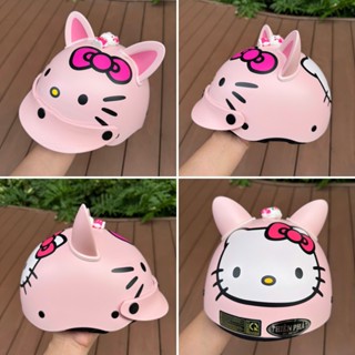 [Tặng tai mèo] - Mũ bảo hiểm trẻ em 3 đến 9 tuổi, Nón bảo hiểm cho bé họa tiết Hello Kitty có tem kiểm định đạt chuẩn