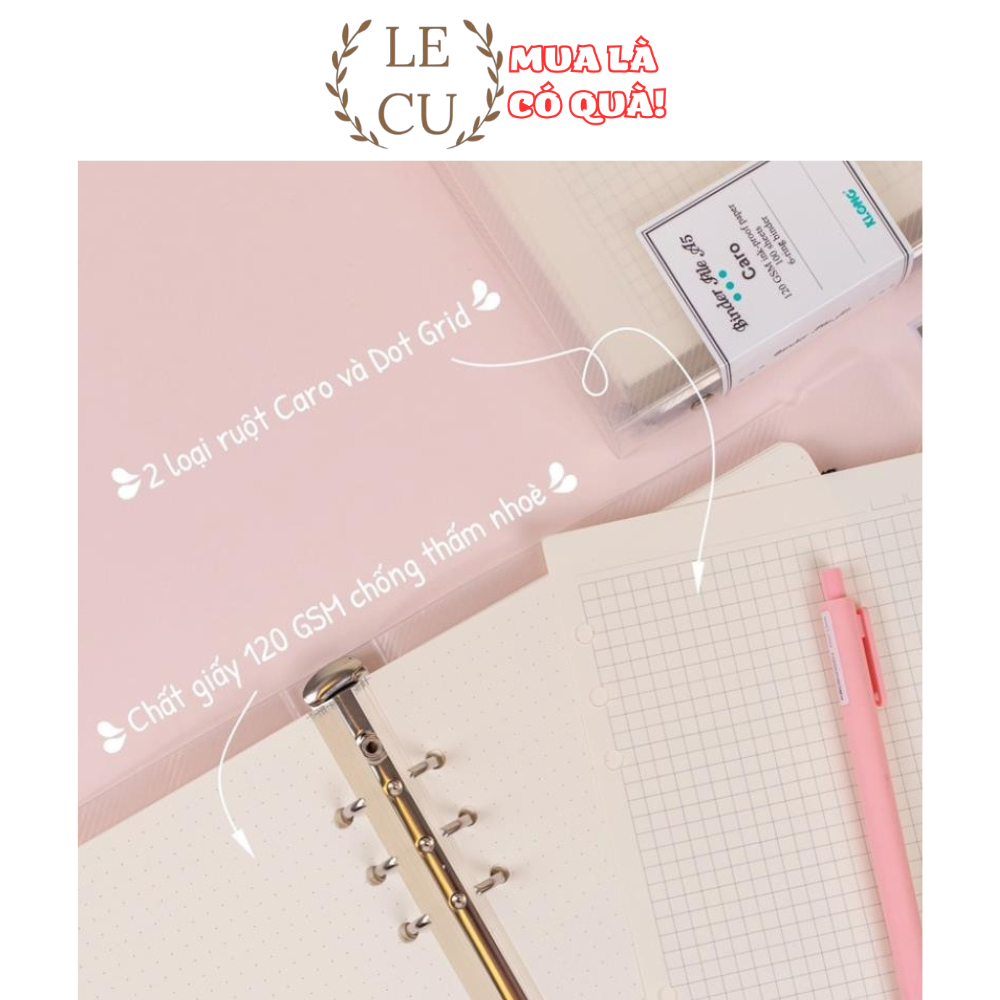 Sổ CÒNG KLONG A5 Caro-lined-Dash 100 tờ 100gsm 6 lỗ, binder, giấy refill A5 klong