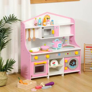  Bộ đồ chơi nấu ăn bếp gỗ cao cấp cho bé họa tiết màu hồng đáng yêu toystore FUDAER 