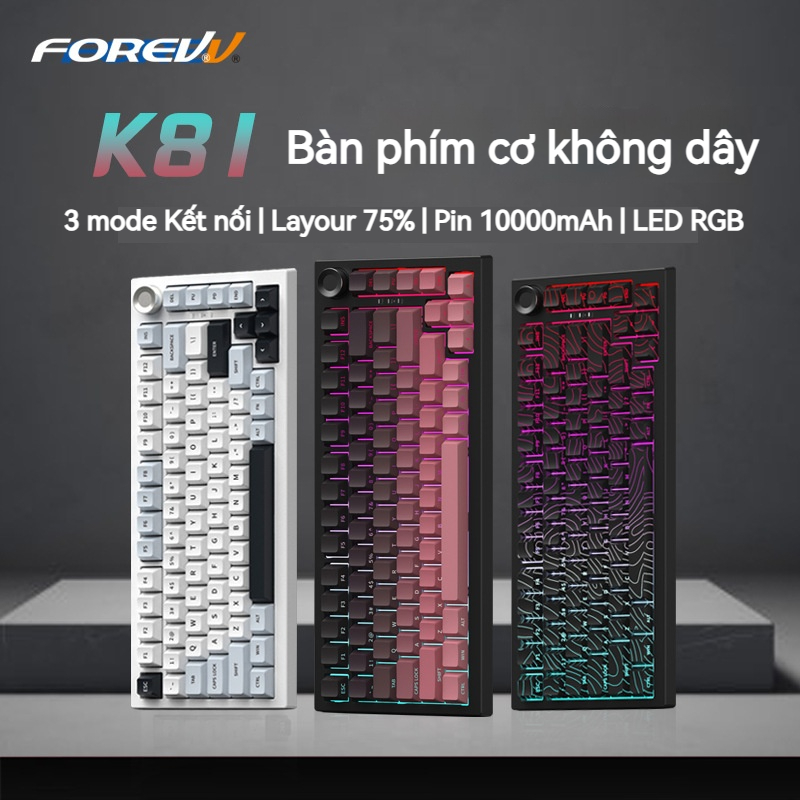 Bàn phím cơ F75 gaming Không dây 2.4G/Bluetooth/có dây LED RGB cho máy tính/laptop/ipad 3 mode 5 pin hotswap Sạc pin pin | BigBuy360 - bigbuy360.vn