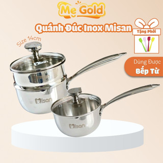 Nồi Quánh Inox Misan Nguyên Khối 14cm Kèm Xửng Nấu Đồ Ăn Dặm Cho Bé, Quánh Inox 304 Misan Kèm Xửng Dành Cho Bé