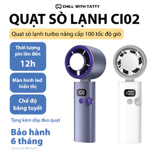  Quạt mini cầm tay turbo 100 tốc độ gió màn hình led hiển thị kèm chế độ băng tuyết pin 12h tặng dây đeo CWT FAN CI02 