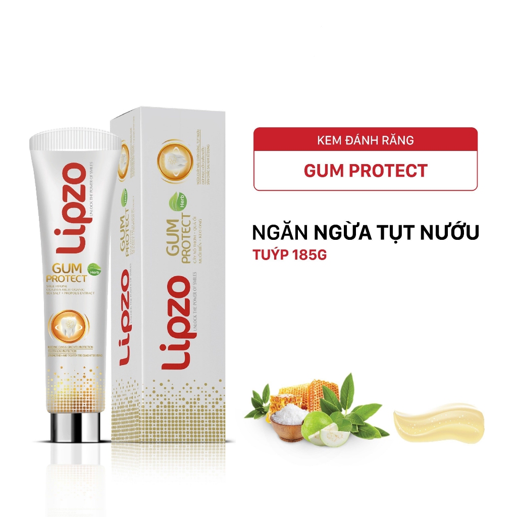 Combo Kem Đánh Răng Lipzo Gum Protect 185g Ngừa Tụt Nướu, Chảy Máu Chân Răng, Kháng Khuẩn, Răng Khỏe