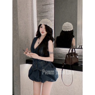  set đồ nữ sang chảnh,set áo chân váy,HÀNG MỚI bộ áo bò giặt cổ vét chân váy bồng dễ thương OE119 