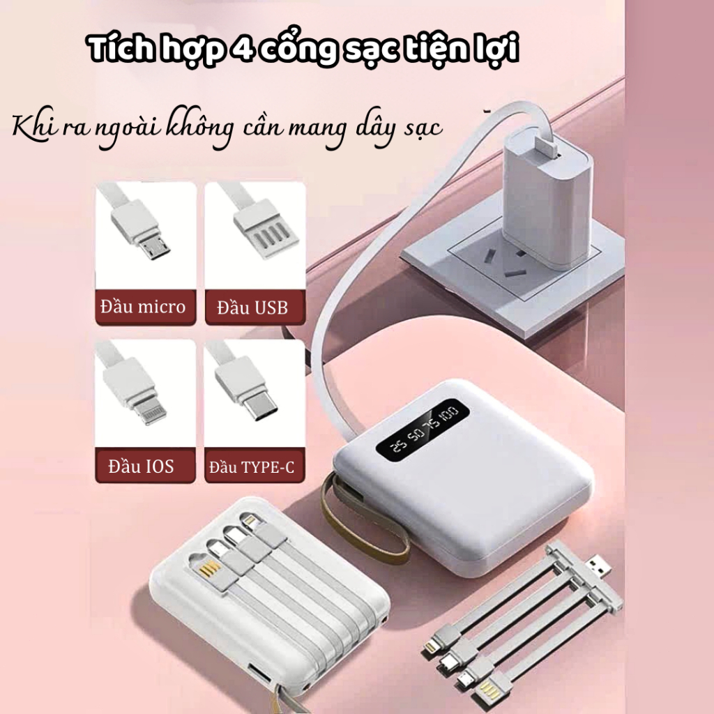 Sạc dự phòng 20000mAh có tích hợp 4 cáp sạc nhanh màn hình led hiện thị dung lượng sạc được cho nhiều thiết bị | BigBuy360 - bigbuy360.vn
