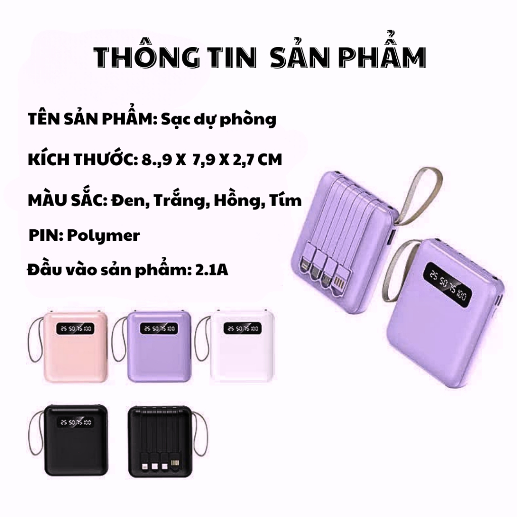 Sạc dự phòng 20000mAh có tích hợp 4 cáp sạc nhanh màn hình led hiện thị dung lượng sạc được cho nhiều thiết bị | BigBuy360 - bigbuy360.vn