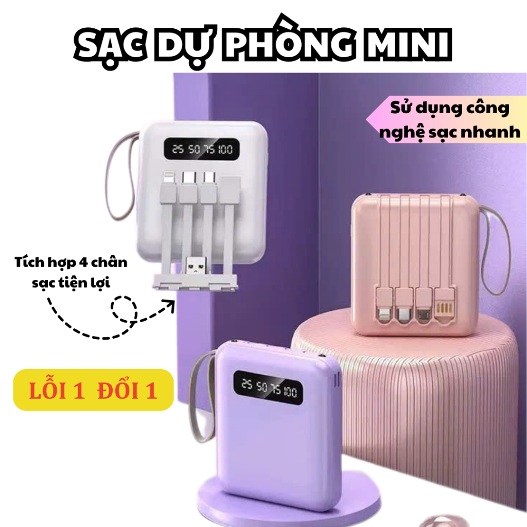 Sạc dự phòng 20000mAh có tích hợp 4 cáp sạc nhanh màn hình led hiện thị dung lượng sạc được cho nhiều thiết bị | BigBuy360 - bigbuy360.vn