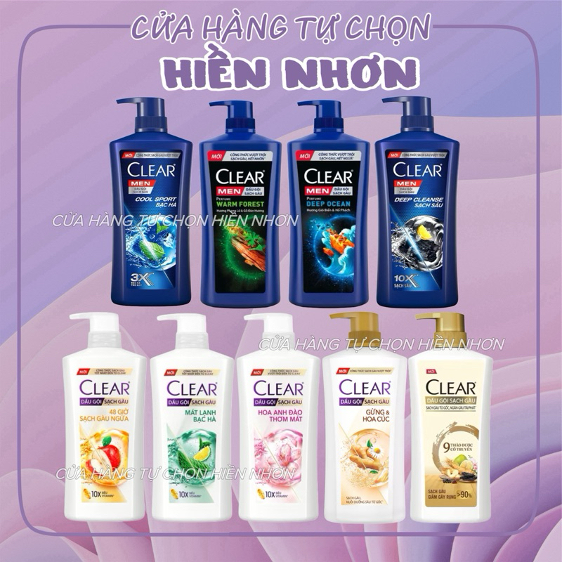 [630G-1KG] Dầu gội Clear Bạc Hà/ Thảo dược/ Hoa anh đào/ Táo/ Clear Men/ Gừng Hoa cúc