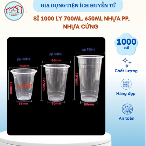 Sỉ 1000 ly 700ml, 650ml nhựa PP, nhựa cứng đóng trà sữa, trà chanh