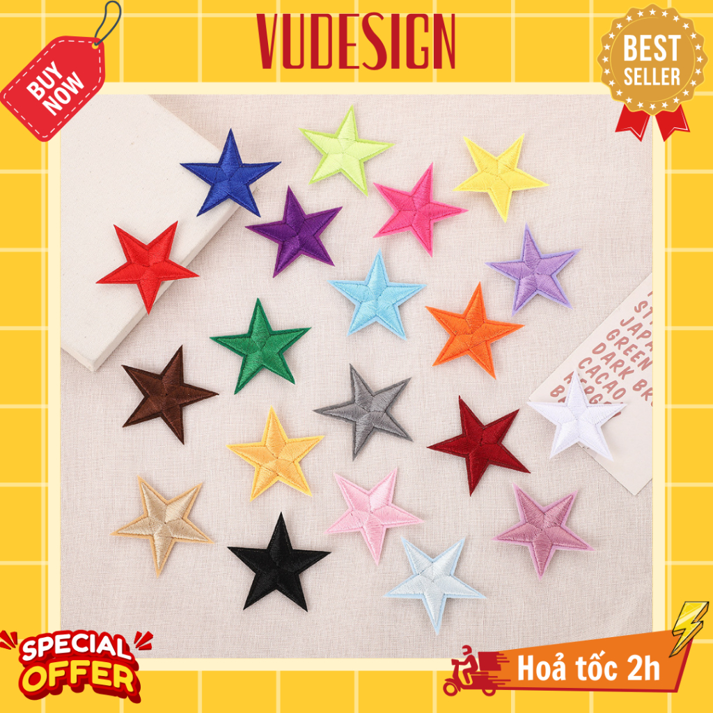 Sticker Vải, Sticker Ủi Thêu Quần Áo, Balo Ngôi Sao Năm Cánh Nhiều Màu Little Star Vudesign
