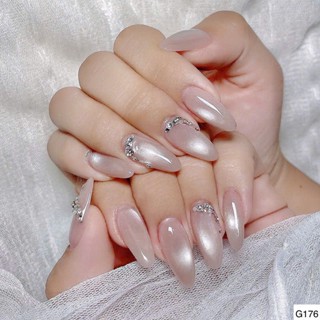  G176 - Bộ 30 Móng Tay Giả Đính Đá nailbox mắt mèo thạch cực sang chảnh cho dịp noel tết 2026 