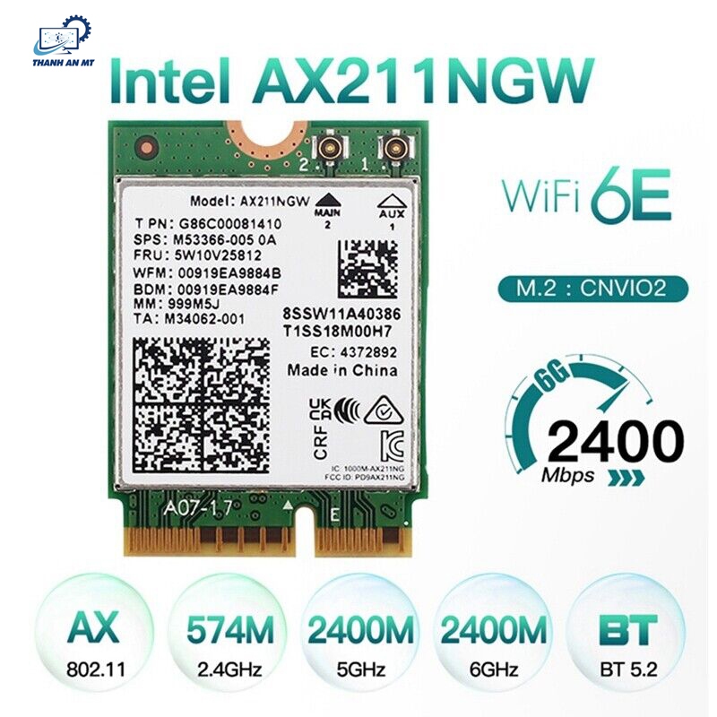 Card Wifi 6E Intel AX 211 M2 Cnvio2 3 băng tần 2.4-5-6GHz  Bluetooh 5.3 cho CPU 12th mới chính hãng