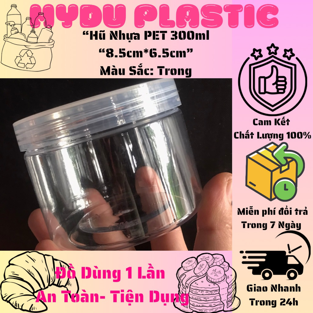 Hủ nhựa PET thực phẩm 300ml [8,5cm*6,5cm]