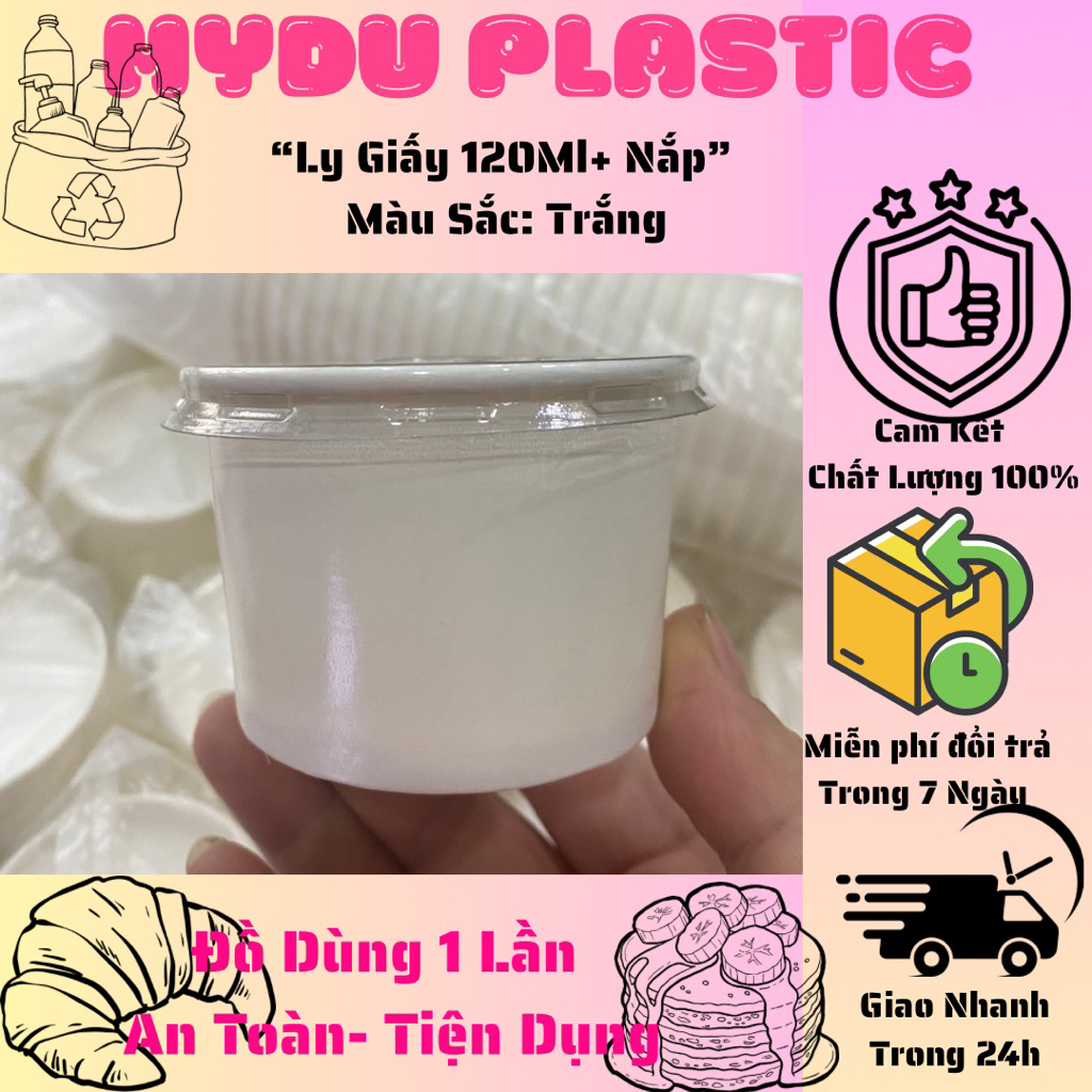 50, 100 Ly giấy 120ml+ nắp pet đựng sữa chua tươi, tàu hủ singapore