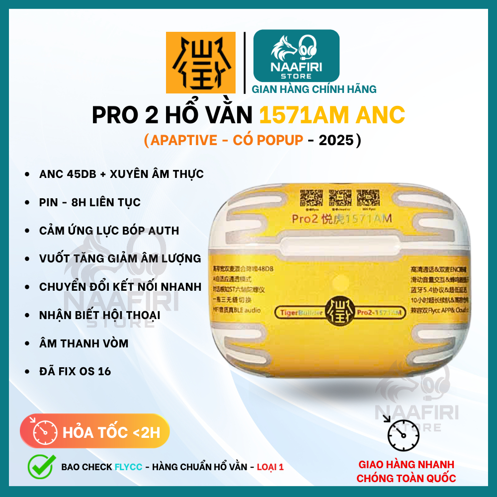 [ Pro 2 1571AM ] Tai Nghe Bluetooth Hổ Vằn 1571AM, Chống Ồn ANC 48DB - Nhận Biết Hội Thoại - Âm Than