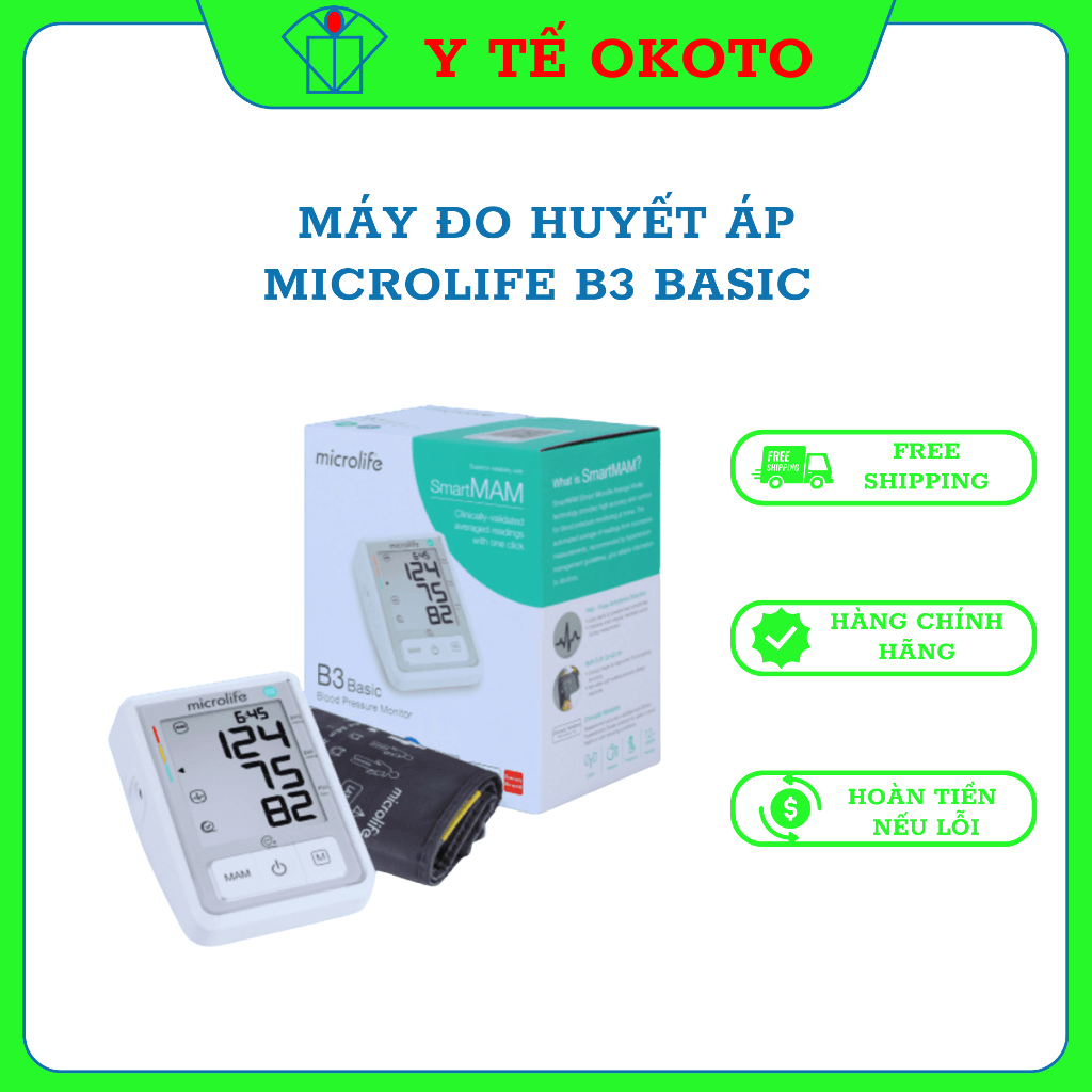 Máy đo huyết áp bắp tay Microlife B3 Basic chính hãng kèm ADAPTER( bảo hành 5 năm )