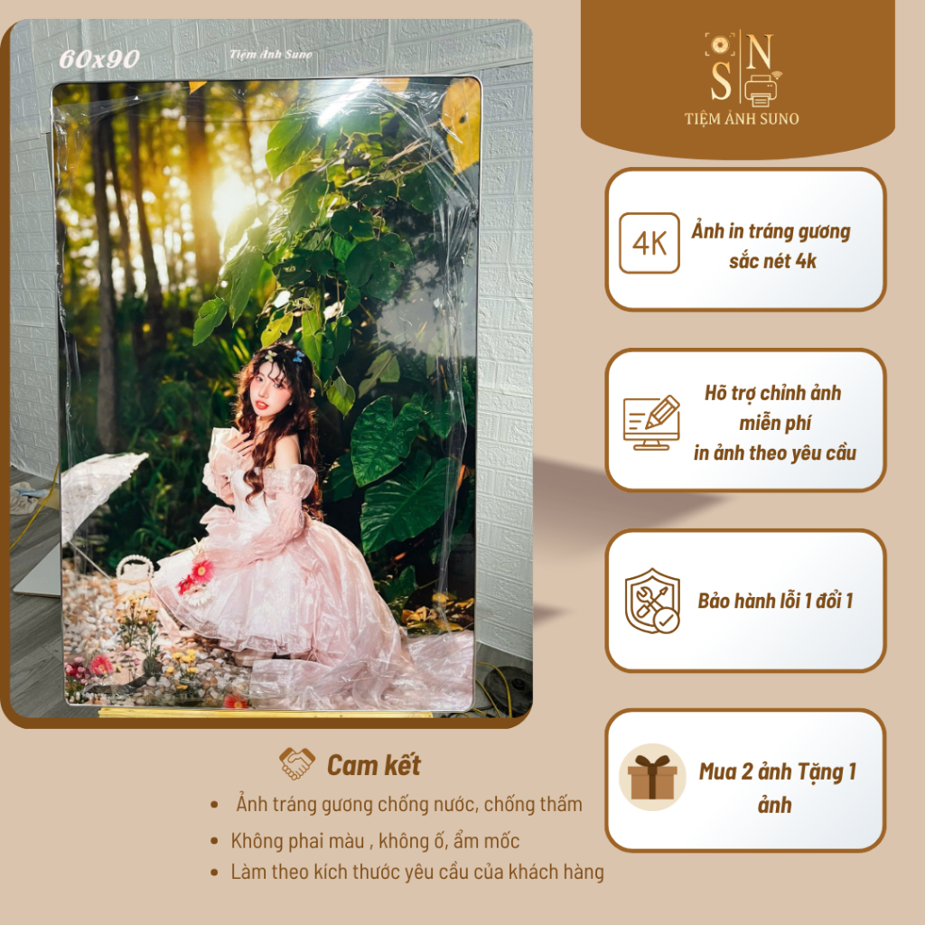 ( MUA 2 TẶNG 1) Ảnh Tráng Gương Bo Viền Treo Tường Cỡ Lớn 35x50...60x120 Dành Cho  Ảnh Gia Đình, Ảnh