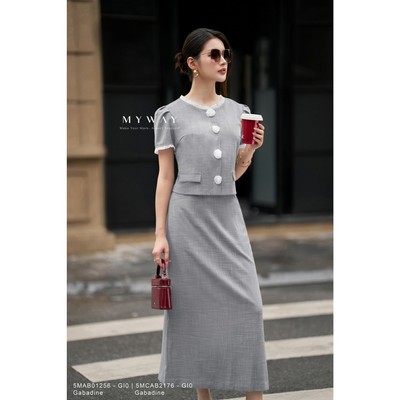Set Sơ Mi Kiểu Chân Váy Nữ Công Sở MY WAY Đính Hoa Cao Cấp 5MAB01256 5MCAB2176