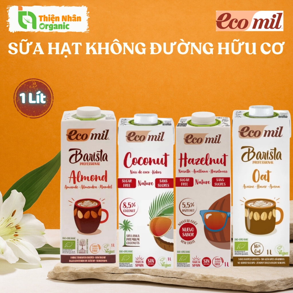 Sữa Hạt Không Đường Hữu Cơ Ecomil Organic Oat Almond Coconut Hazelnut Milk 1L