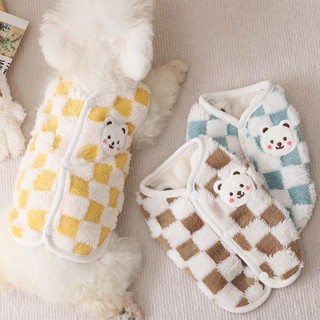 Áo Gile Nỉ Sọc Caro Lông Ấm Áp Cho Thú Cưng, Quần Áo Cho Chó Mèo Mùa Đông