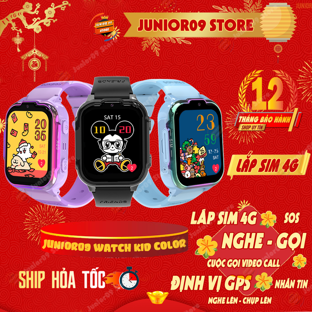 [ MÀU ĐỘC QUYỀN ] Đồng hồ thông minh Trẻ em JUNIOR09 WATCH KID COLOR | Lắp sim 4G Nghe gọi, Định vị GPS, Video Call, SOS