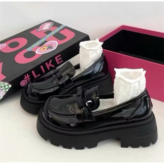  Giày búp bê nữ tăng chiêu cao lolita chât da bóng phối nơ tăng chiều cao mã qv16 