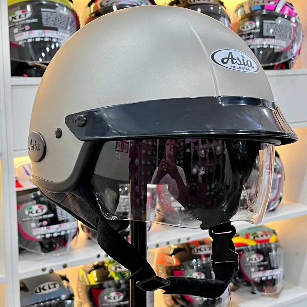 Nón Bảo Hiểm Nửa Đầu Kính Âm Asia MT139 Màu Xám Chuột Nhám-Chính Hãng Asia-Bảo Hành 1 Năm