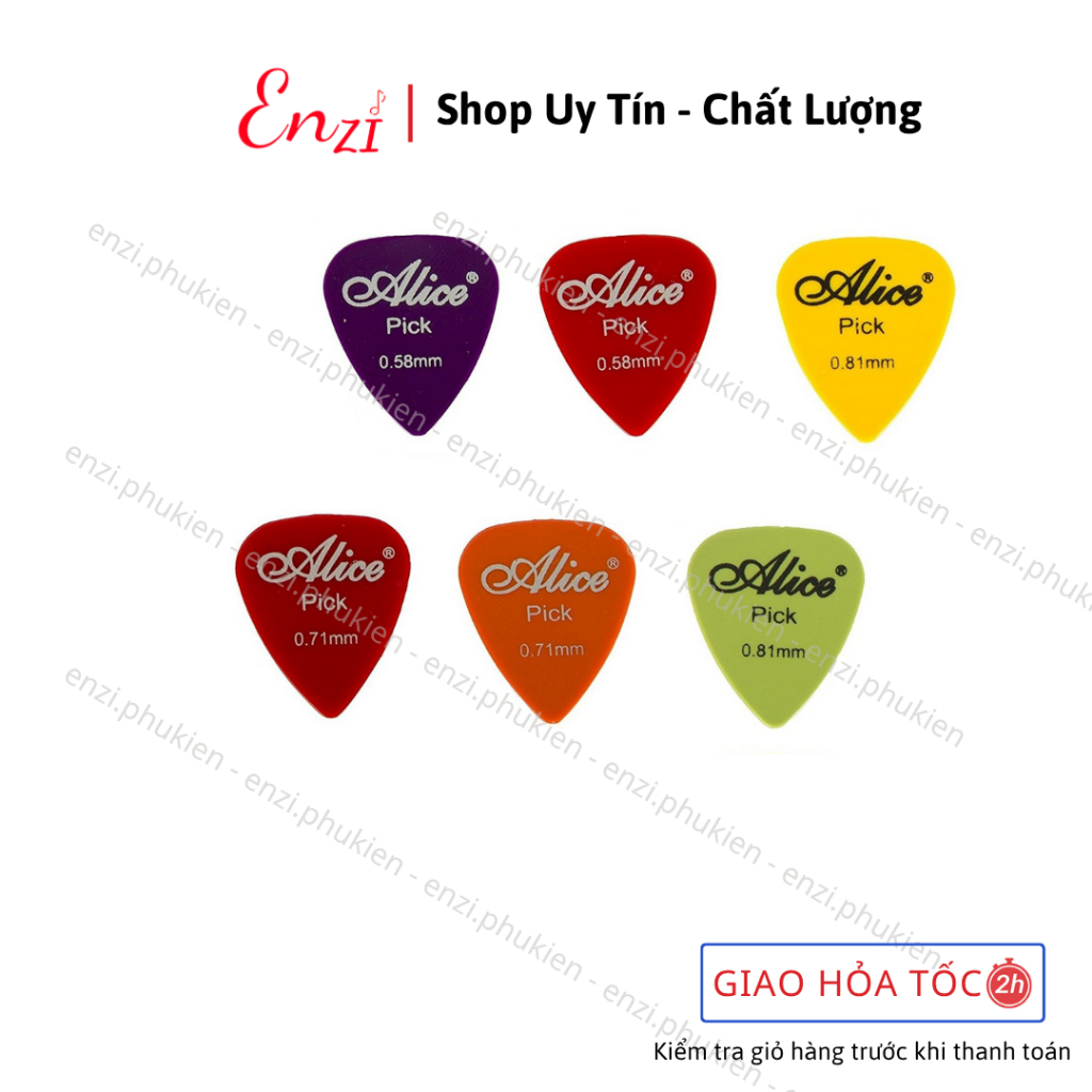 Pick Gảy Đàn Alice, phím gảy các kích cỡ độ dày từ 0,58mm 0,71mm 0,81mm 0,96mm 1,2mm và 1,5mm để lựa chọn