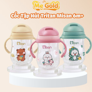 Bình tập uống nước cho bé Tritan Misan dung tích 300ml chống sặc an toàn, Bình tập hút cho bé Misan chống sặc