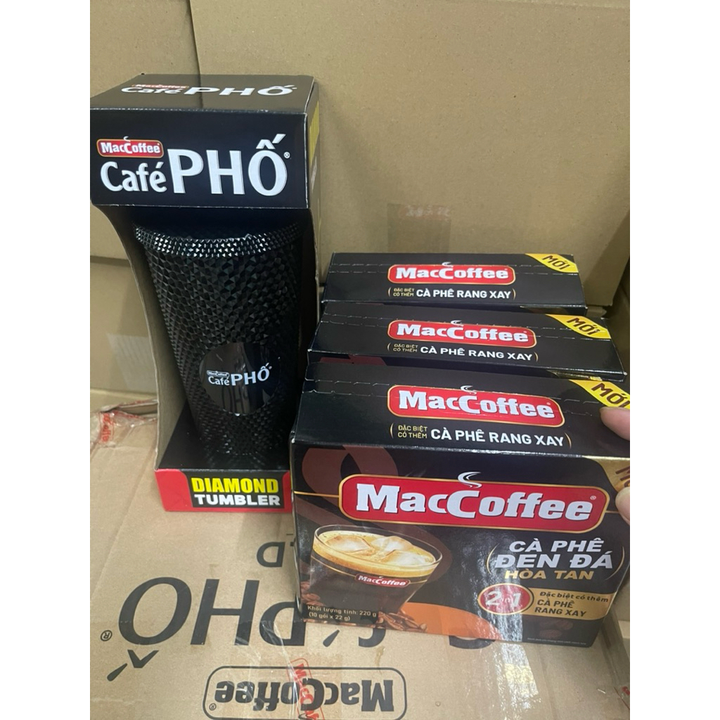 COMBO 3 HỘP CÀ PHÊ MACCOFFEE ĐEN ĐÁ TẶNG 1 LY KIM CƯƠNG ĐEN