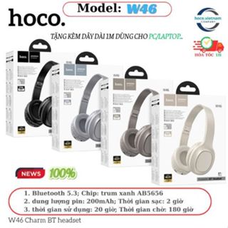 Tai Nghe Bluetooth Hoco W46,Tai nghe Headphone,Pin 20h Sử dụng,Chờ 180h( Tặng kèm dây để dùng cho PC/LAPTOP...)
