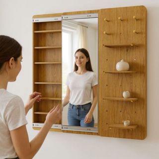 Tủ trang điểm treo tường kết hợp gương trượt bảng pegboard hình chữ nhật 35-50x14x120cm