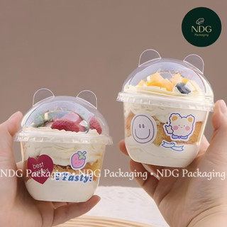  100 Cốc Tai Gấu 250-300ml Đựng Rau Câu Bánh Kem Bánh Quy Tiramisu Panna Cotta - Cốc Nhựa Tai Gấu đựng bánh trà sữa 