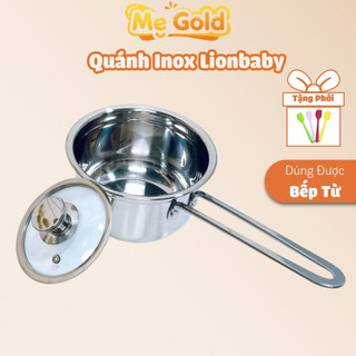 Nồi quánh cháo Lion Baby cho bé ăn dặm size 14cm, Quánh nấu bột cho bé ăn dặm Inox 304 dùng được bếp từ