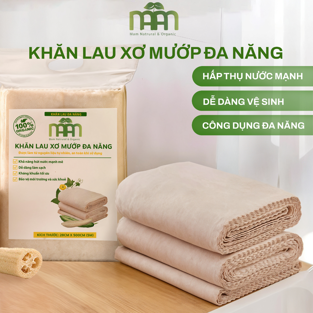 Khăn Lau Xơ Mướp Mầm Eco Đa Năng Siêu Thấm Hút, Khăn Lau Bếp Tách Mỡ Làm Sạch Bếp, Bàn Ăn,Mọi Bề Mặt