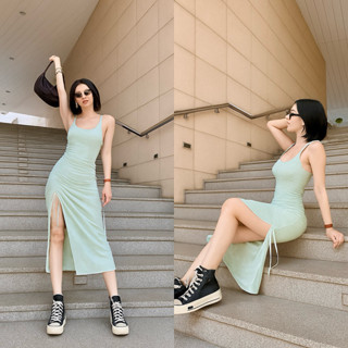 {Annastore} Váy nữ đầm body 3 lỗ rút dây chéo váy nữ đầm body sang chảnh thịnh hành