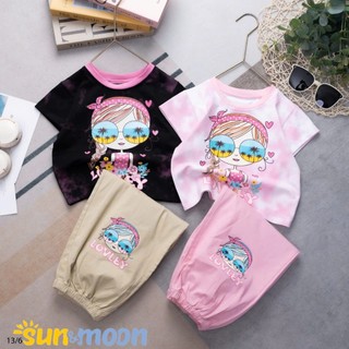   14-52kg  Sun&Moon - Set bé gái áo thun in hình dễ thương phối quần jogger kaki mềm co giãn 