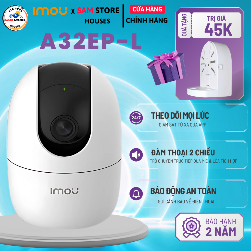  Camera IMOU trong nhà A32EP  Ranger 2 3MP  đàm thoại 2 chiều chống ngược sáng tích hợp còi báo động 