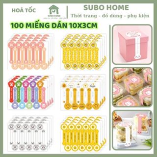 100 miếng tem dán tự dính dài ép kim nhiều màu đen trắng hồng vàng niêm phong chai trang trí hộp bánh trung thu sticker