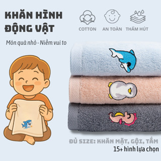Khăn mặt, Khăn gội, Khăn tắm cho bé Thêu hình Động Vật cotton cao cấp - Quà tặng độc đáo & Gia đình