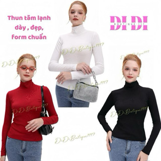 Áo tay dài dáng dài cổ lọ ủ kem, chất thun tăm lạnh, dày mịn mát, không xù lông. Di Di boutique 1117