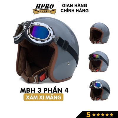 Mũ bảo hiểm 3/4 đầu SUNDY Helmets, màu xanh xi măng cá tính và mạnh mẽ kèm kính UV Phi Công Freeside ( 54-58cm).