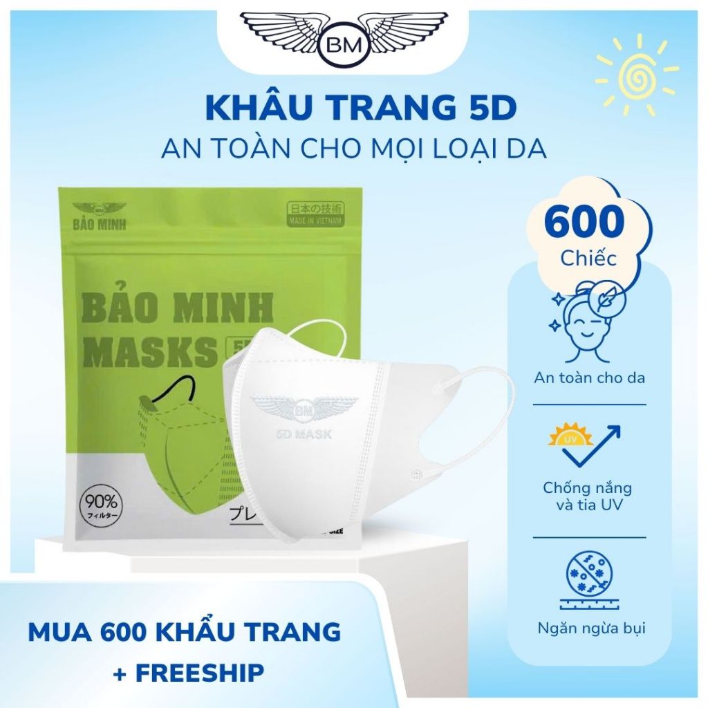 [Thùng 600 và thùng 400] chiếc khẩu trang 5D bảo minh, kháng khuẩn, kháng bụi chống tia uv