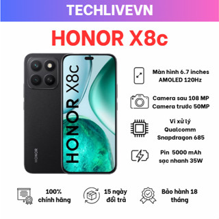 Điện thoại HONOR X8c 8GB + 256/512GB | Camera 108MP| Kháng bụi và nước| Snapdragon 685 | Pin 5000mAh | BH 18 Tháng