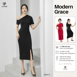 GEMMI Đầm dài body lệch vai 43-77KG váy dài bigsize umi co giãn cao cấp | DK8413