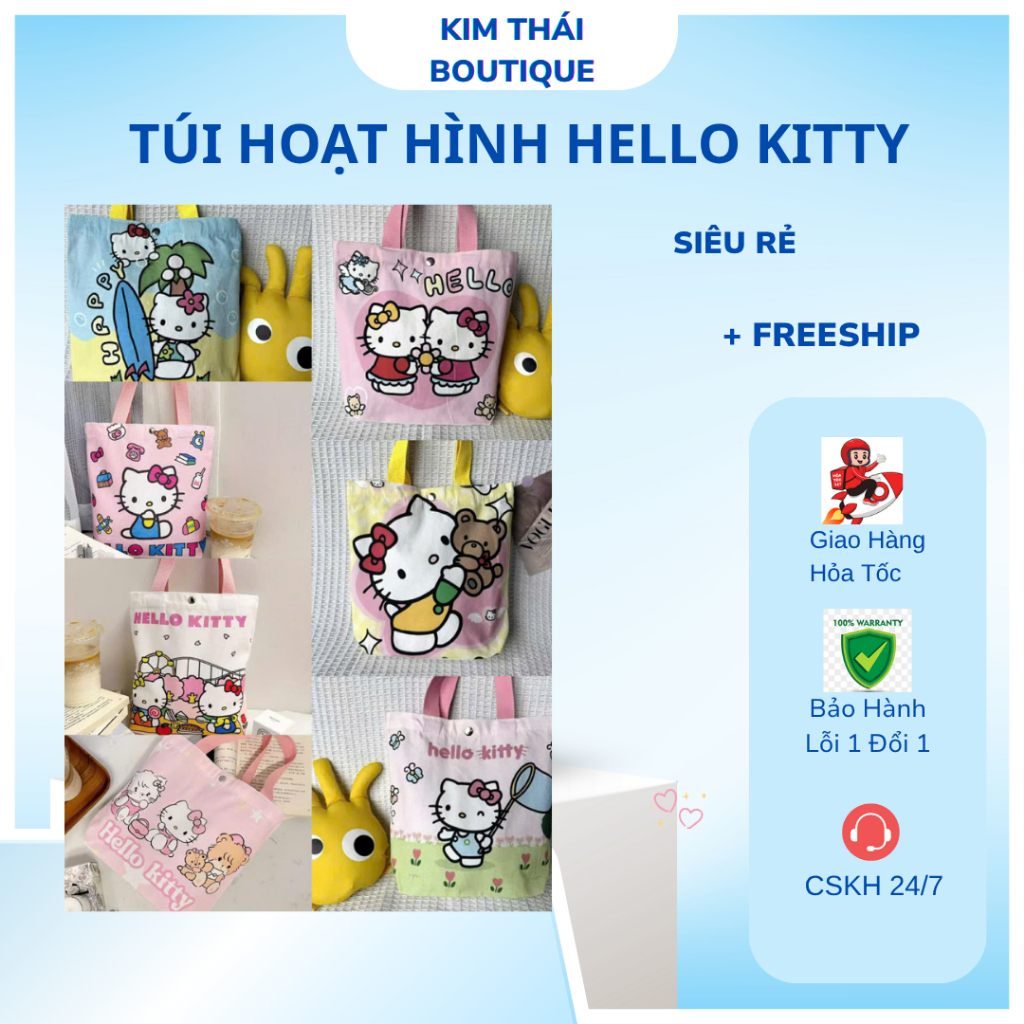 Túi Tote Nữ Hello Kitty – Vải Canvas In Màu Xinh Xắn, Tiện Lợi, Giá Rẻ