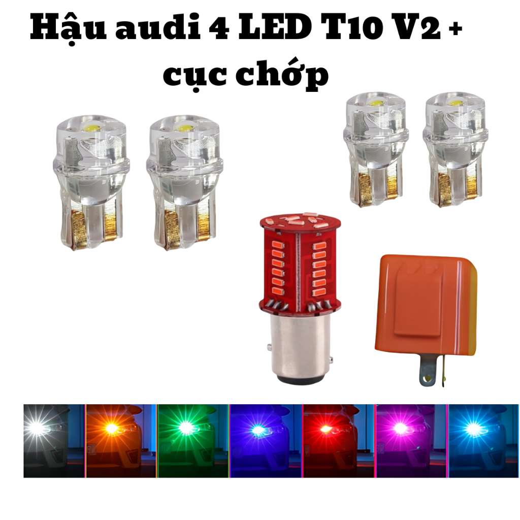 [VG421] Đèn hậu audi đỏ - 4 đèn LED T10v2 - cục chop điện tử có tăng chỉnh chớp gắn xe máy côn tay