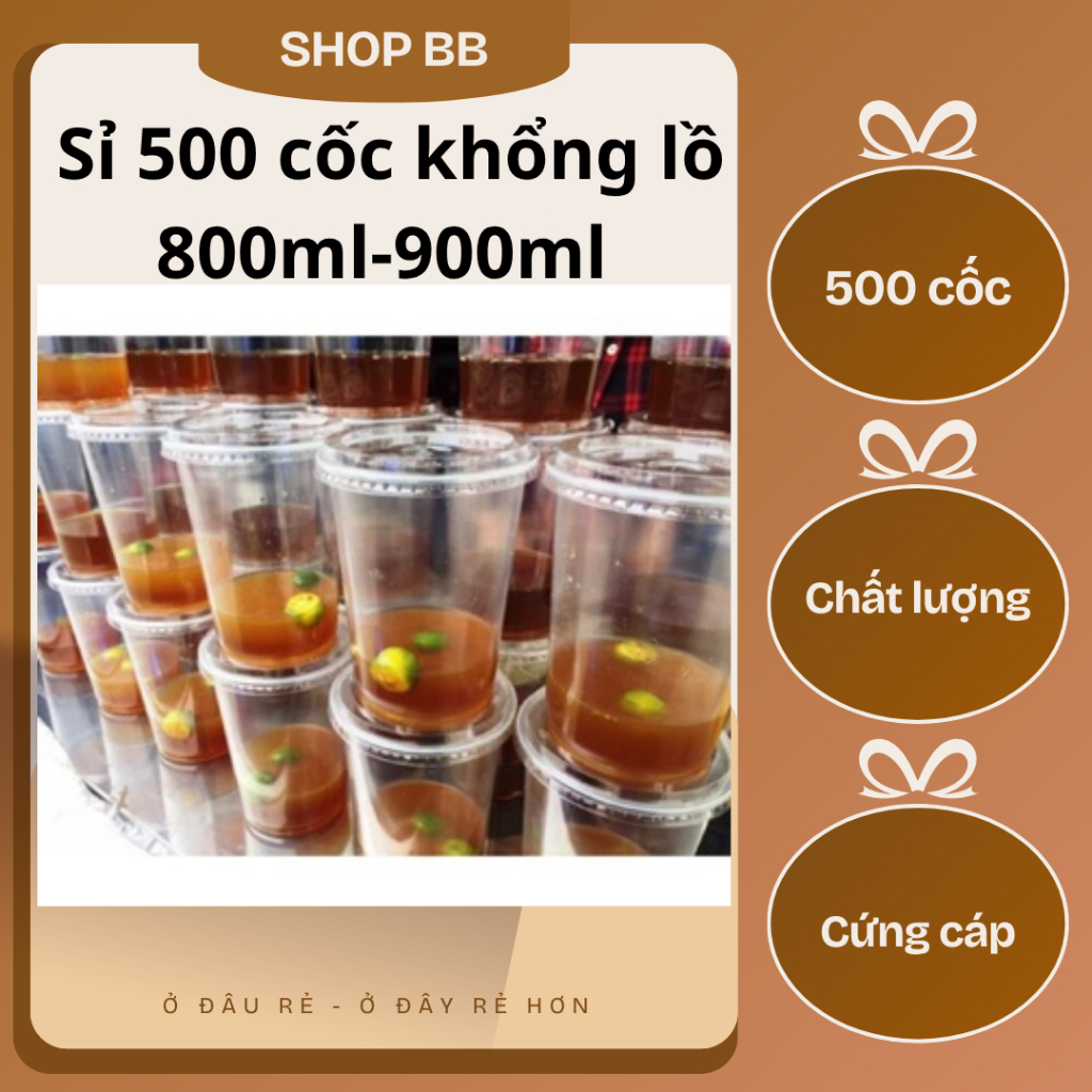 Combo 500 ly nhựa 800ml có nắp – Cốc đựng trà tắc, nước ép – Nhựa PP trong, dùng mang đi